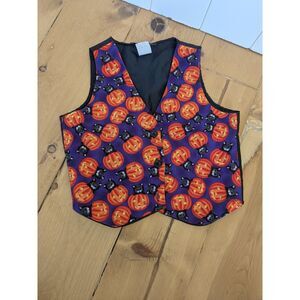 Vintage 111 Main Kids Halloween Vest - Pumpkins, Black Cats - XS